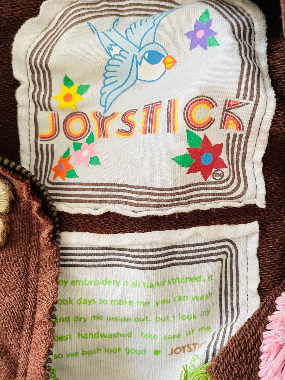 JoysticK Women's Brown Track Pants and Jacket with Floral Embroidery